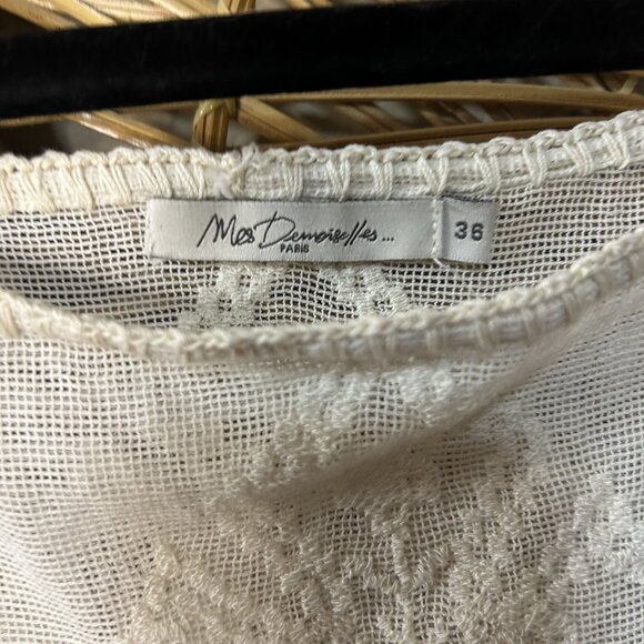 Mes demoiselles White Woven Embroidered Square Neck Maxi Dress Size 36 - Picture 2 of 5